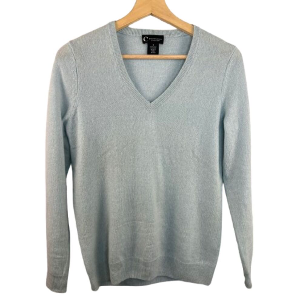 Bloomingdales 100% 2-Ply Cashmere Blue V-Neck Sweater Size S